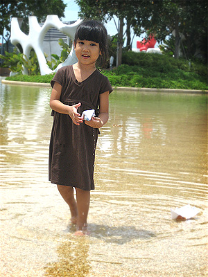 Cleo walking around in water